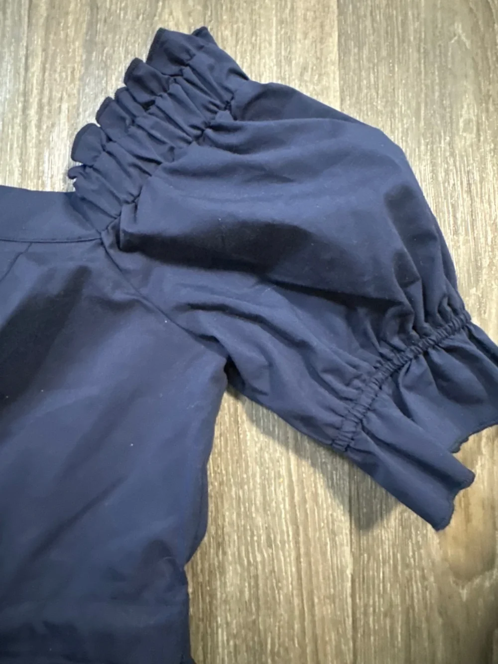 New York & Company Navy Blue Off-Shoulder Peplum Button Front Top - Picture 4 of 7